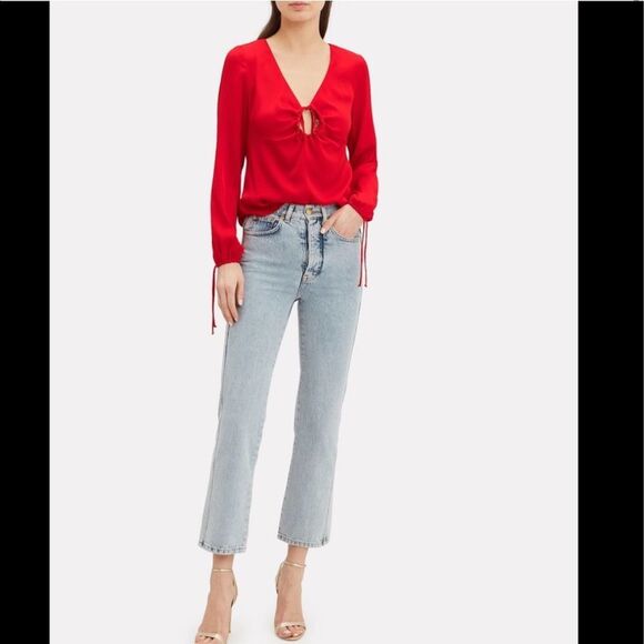Intermix Red Silk Keyhole Top 0 XS - Picture 2 of 8